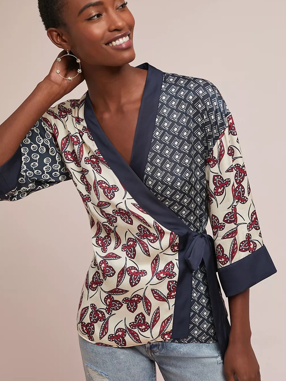 Meadow Rue for Anthropologie Patchwork Kimono Wrap Blouse size small